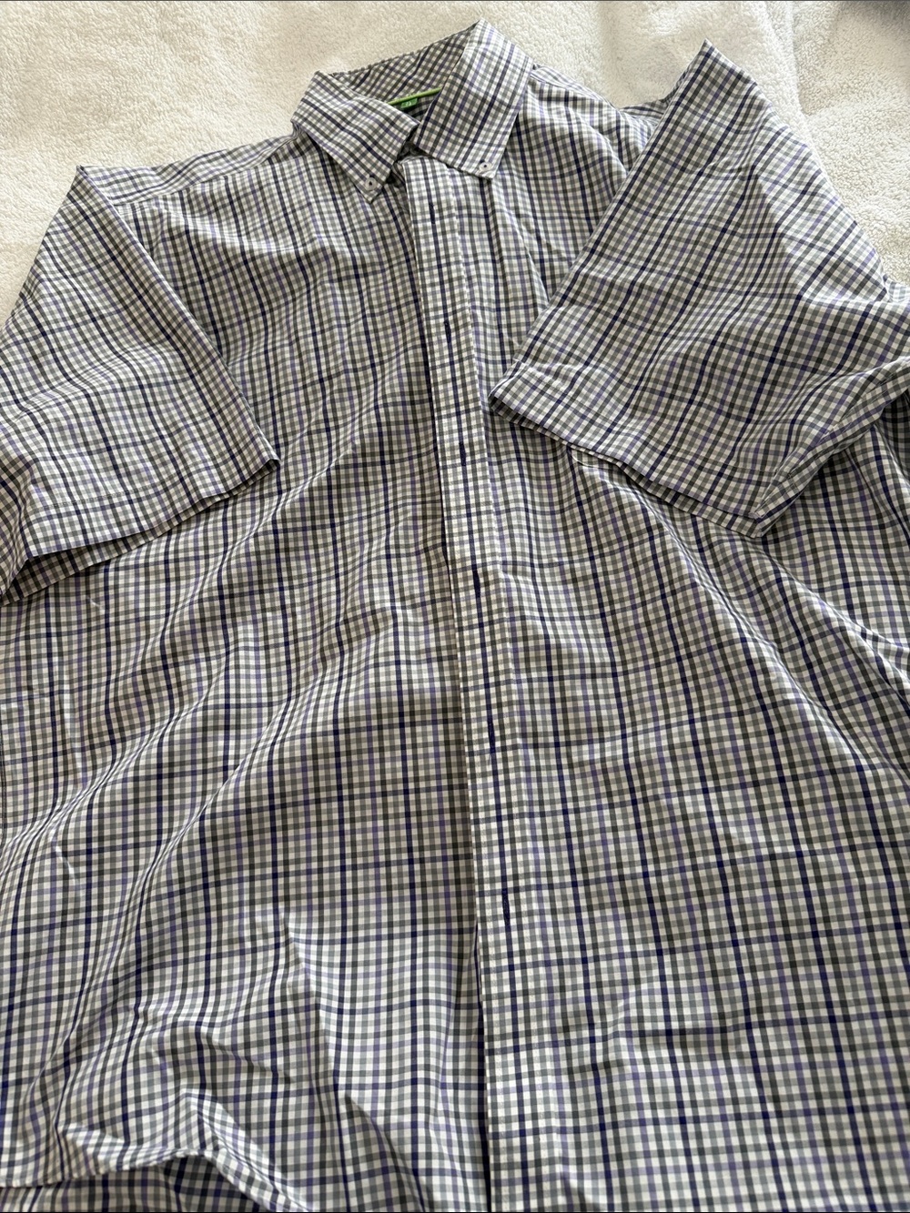 Men's Short-Sleeve Check Shirt in White and purple